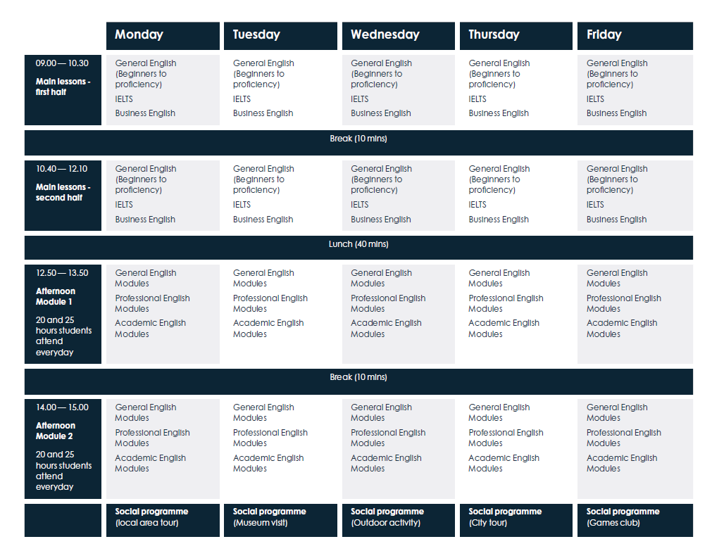 Sample timetable
