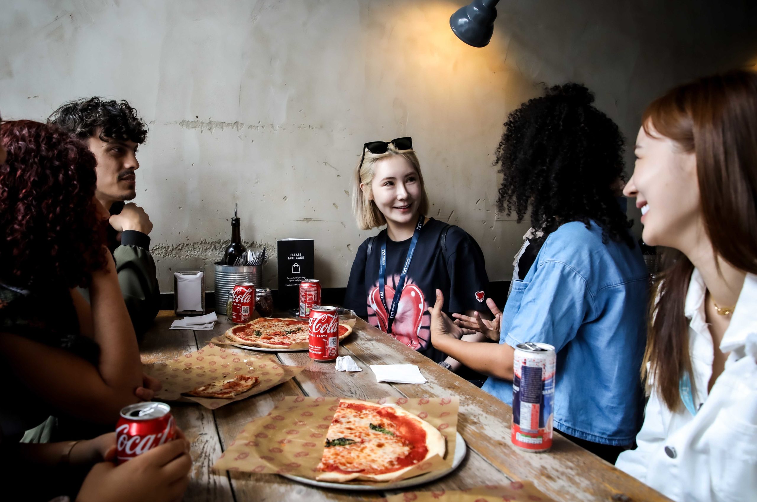 students socialising in a restaurant